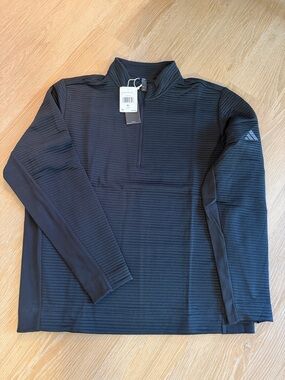 adidas Black Ribbed Half-Zip Long Sleeve Pullover